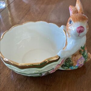 Ceramic Bunny Bowl with Floral Accents